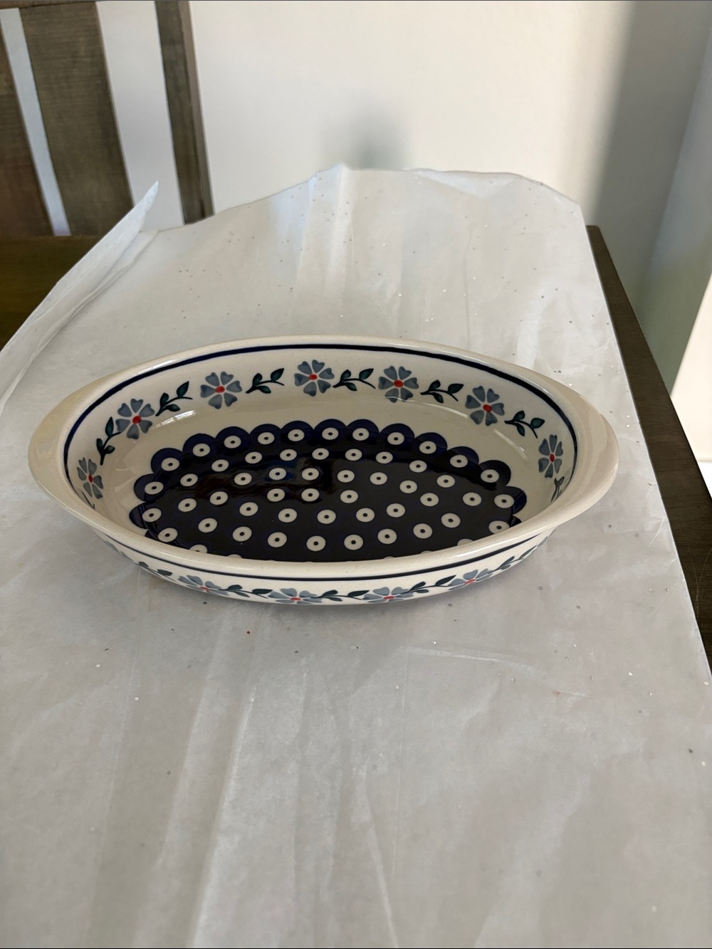 Authentic Polish Pottery - Peacock W Flowers Boleslawiec - Oval Casserole Dish
